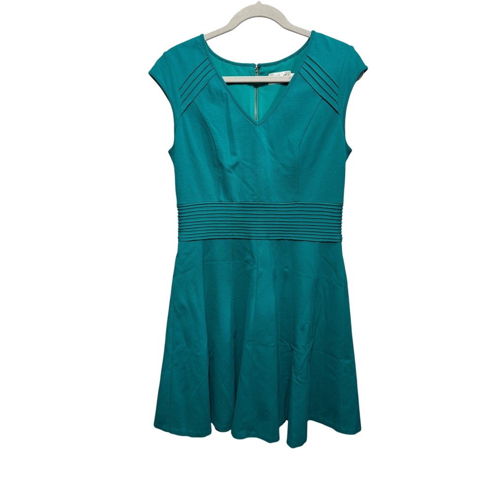 Eliza J Teal Green V-Neck Cap Sleeve Fit & Flare Dress Size 12